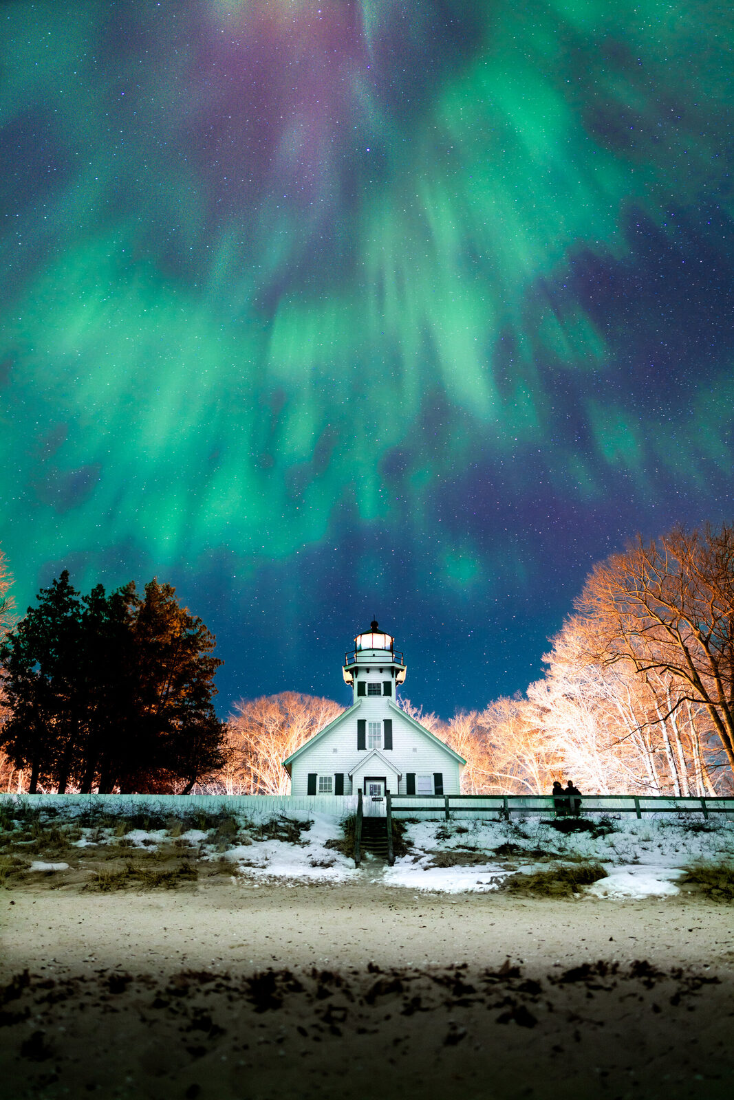 Mission Point Lighthouse Aurora Borealis